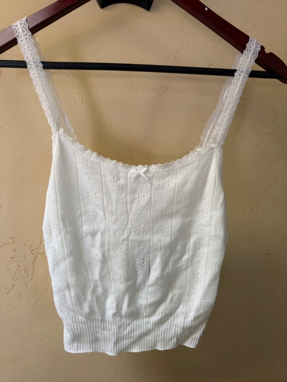 NWT Sz M SKIMS White Lace-Trim Knit Camisole